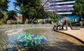Kangaroo sculpture drinking form water feature in front of the Council House and Sterling Gardens in CBD,  Perth, Australia Royalty Free Stock Photo