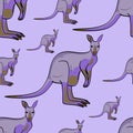 Kangaroo animal is a canada seamless pattern. Vector background. shades of purple Royalty Free Stock Photo