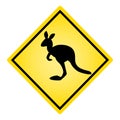 Kangaroo sign isolated on white background. Danger yellow rhombus road sign with kangaroo silhouette. Royalty Free Stock Photo