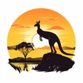 Sunset Kangaroo: A Symbolic Illustration Of Australian Wildlife