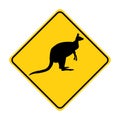 Kangaroo silhouette animal traffic sign yellow vector Royalty Free Stock Photo