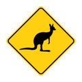 Kangaroo silhouette animal traffic sign yellow vector Royalty Free Stock Photo