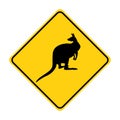 Kangaroo silhouette animal traffic sign yellow vector Royalty Free Stock Photo