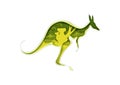 Kangaroo silhouette with Australian nature, koala bears, vector illustration in paper art style. Multiple exposure.