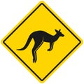 Kangaroo Silhouette. Wild animals yellow rhombus road warning sign Royalty Free Stock Photo