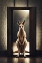 Kangaroo standing in a doorway