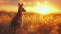 Kangaroo Standing in Field at Sunset Royalty Free Stock Photo