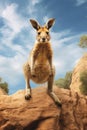 a kangaroo standing on a rock