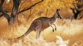 Kangaroo standing upright in a grassy field, AI-generated. Royalty Free Stock Photo