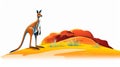 Colorful Cartoon Kangaroo In Desert Landscape Clipart
