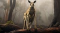 Realistic Kangaroo In A Foggy Forest A Stunning Photographic Masterpiece