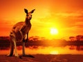 Kangaroo sunset Made With Generative AI illustration