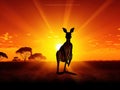 Kangaroo sunset Made With Generative AI illustration