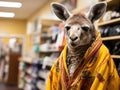 Kangaroo vet working with stethoscope at clinic