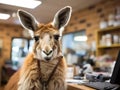 Kangaroo vet working with stethoscope at clinic