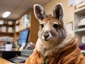 Kangaroo vet working with stethoscope at clinic