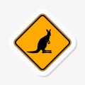 Kangaroo warning sign sticker. Yellow road sign Royalty Free Stock Photo