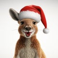 Australian Kangaroo In Christmas Hat - 3d Illustration