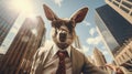 A kangaroo wearing a suit and tie with sunglasses on, AI