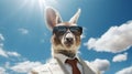 A kangaroo wearing a suit and tie with sunglasses on, AI