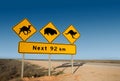Kangaroo, wombat and camel warning sign Australia Royalty Free Stock Photo