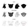 Kangaroos, llama, monkey, panther, Realistic animals set collection icons in black,monochrome,outline style vector