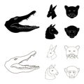 Kangaroos, llama, monkey, panther, Realistic animals set collection icons in black,outline style vector symbol stock Royalty Free Stock Photo