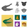 Kangaroos, llama, monkey, panther, Realistic animals set collection icons in monochrome,flat style vector symbol stock Royalty Free Stock Photo