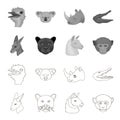 Kangaroos, llama, monkey, panther, Realistic animals set collection icons in outline,monochrome style vector symbol Royalty Free Stock Photo