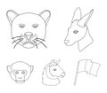 Kangaroos, llama, monkey, panther, Realistic animals set collection icons in outline style vector symbol stock Royalty Free Stock Photo