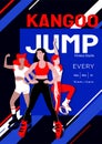 Kangoo jump high intensity interval training class advertisement poster template. Females in sport outfit