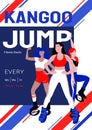 Kangoo jump zumba and latina class advertisement poster template. Females in sport outfit and bounce shoes