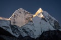 Kangtega mountain peak in a morning sunrise at Dingboche village