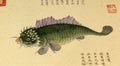 1698 Kangxi Qing Dynasty Fish The Catalogue of Marine Creatures Nie Huang illustrations Paintings Ocean Life Ancient China Royalty Free Stock Photo