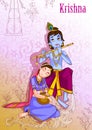 Kanha playing bansuri flute with Radha on Krishna Janmashtami background Royalty Free Stock Photo