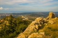 KANINE, ALBANIA: Beautiful landscape with views of the old fortress walls of Kanina Castle.