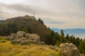 KANINE, ALBANIA: Beautiful landscape with views of the old fortress walls of Kanina Castle.