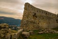 KANINE, ALBANIA: Beautiful landscape with views of the old fortress walls of Kanina Castle.