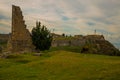 KANINE, ALBANIA: Beautiful landscape with views of the old fortress walls of Kanina Castle.