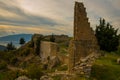 KANINE, ALBANIA: Beautiful landscape with views of the old fortress walls of Kanina Castle.
