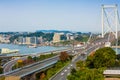 Kanmon strait and Kanmonkyo Bridge:Kanmonkyo Bridge connects Honshu and Kyushu in Japan Royalty Free Stock Photo