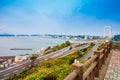 Kanmon strait and Kanmonkyo Bridge:Kanmonkyo Bridge connects Honshu and Kyushu in Japan Royalty Free Stock Photo