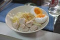 Kanom Cheen Saw Nam or Thai rice noodle with coconut milk with boil egg Royalty Free Stock Photo