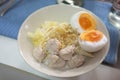 Kanom Cheen Saw Nam or Thai rice noodle with coconut milk with boil egg Royalty Free Stock Photo