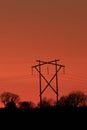 Kansas Blazing Orange Sunset with powerlines out in the country