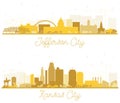 Kansas City and Jefferson City Missouri Skyline Silhouettes Set with Golden Buildings Isolated on White