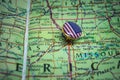 Kansas City, Missouri pinned on a map with USA flag Royalty Free Stock Photo