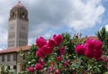 Garden flowers and Unity Village architecture, Kansas, USA