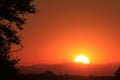 Kansas colorful Sunset with a tree silhouette,Sun and clouds out in the country. Royalty Free Stock Photo