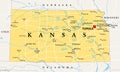 Kansas, KS, political map, US state, nicknamed The Sunflower State